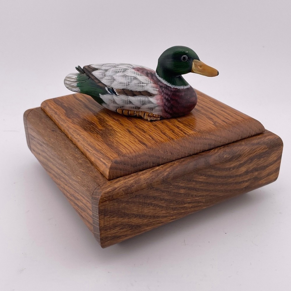 Wooden Trinket Box Duck Mallard Figurine Lid Keepsake Jewelry Storage - Picture 3 of 10